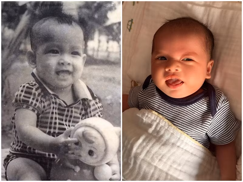 Con trai Cao Thái Sơn giống bố y đúc. Trong ảnh là Cao Thái Sơn ngày còn nhỏ (trái) và bé Thái Minh. Ảnh: FBNV, Khám Phá.