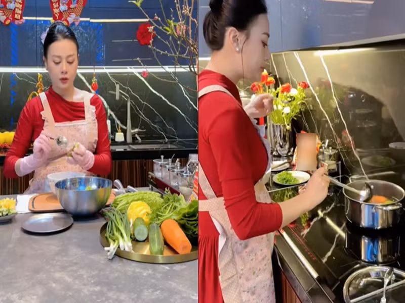 Hiện, Phương Oanh mang bầu đôi. Sau khi hết nghén, cô trở lại với công việc bếp núc quen thuộc.