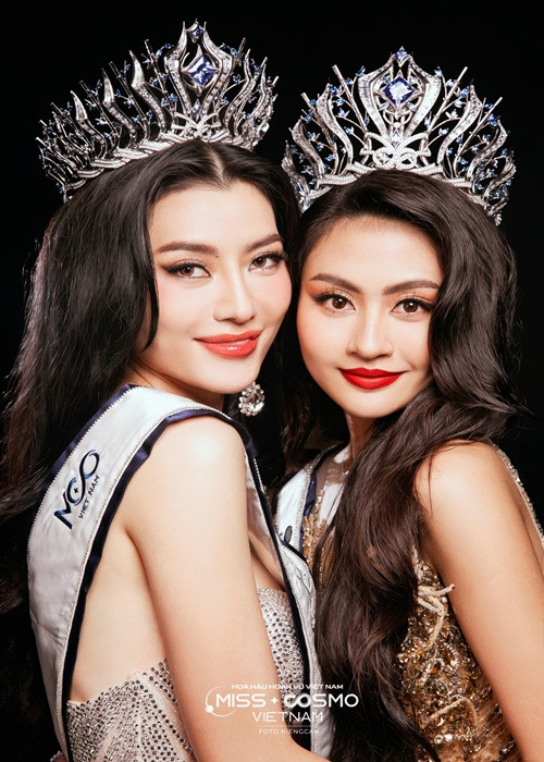 Xuân Hạnh đăng quang Hoa hậu Hoàn vũ Việt Nam 2023 còn Hoàng Thị Nhung (trái) đoạt danh hiệu á hậu. Ảnh: Hoa hậu Hoàn vũ Việt Nam.