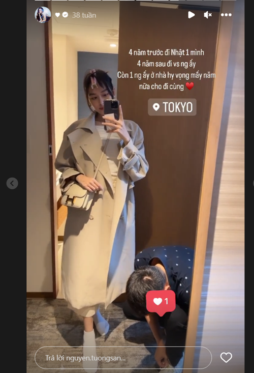 Vợ chồng Tường San cùng sang Nhật Bản. Ảnh: Instagram.