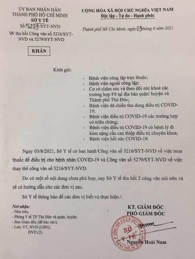 Dai gia dung sau Duoc lieu Trung uong 2 lien quan thu hoi cong van thuoc dieu tri COVID-19