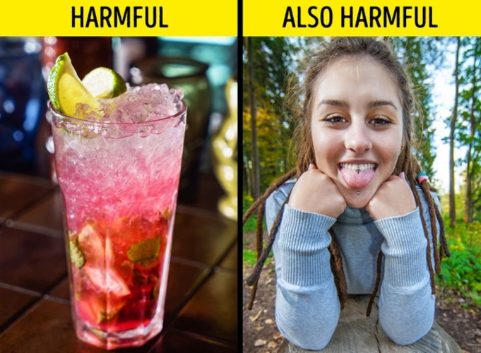 Nhai đá lạnh và xâu khuyên lưỡi là những điều chắc chắn gây tổn hại cho răng.