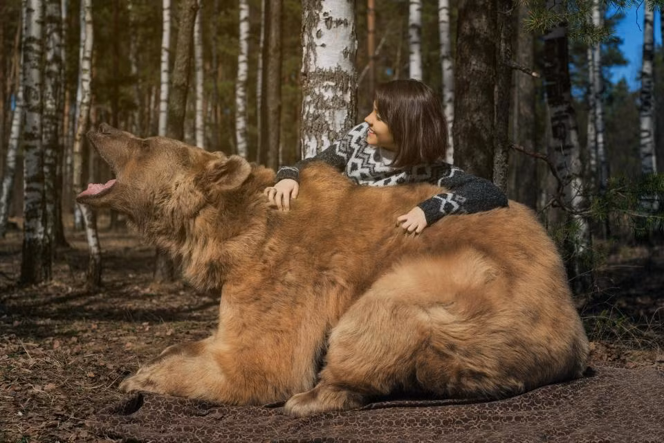 Gấu Stepan được những người thợ săn tìm thấy trong rừng với tình trạng sức khỏe xấu, trước khi được gia đình Svetlana và Yuriy Panteleenko nhận nuôi. (Theo The Sun)