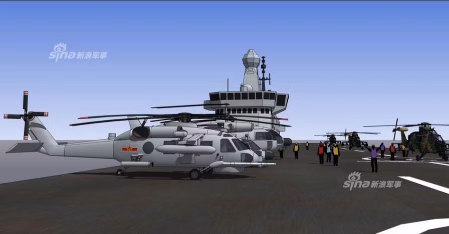 Nhiều hình ảnh cho thấy, lớp tàu đổ bộ này của Hải quân Trung Quốc có phần tương đồng với hình ảnh mô phỏng được dựng trên máy tính của tàu đổ bộ tấn công Type 075 và Type 075A đã được Trung Quốc công bố trước đây. Nguồn ảnh: Sina.