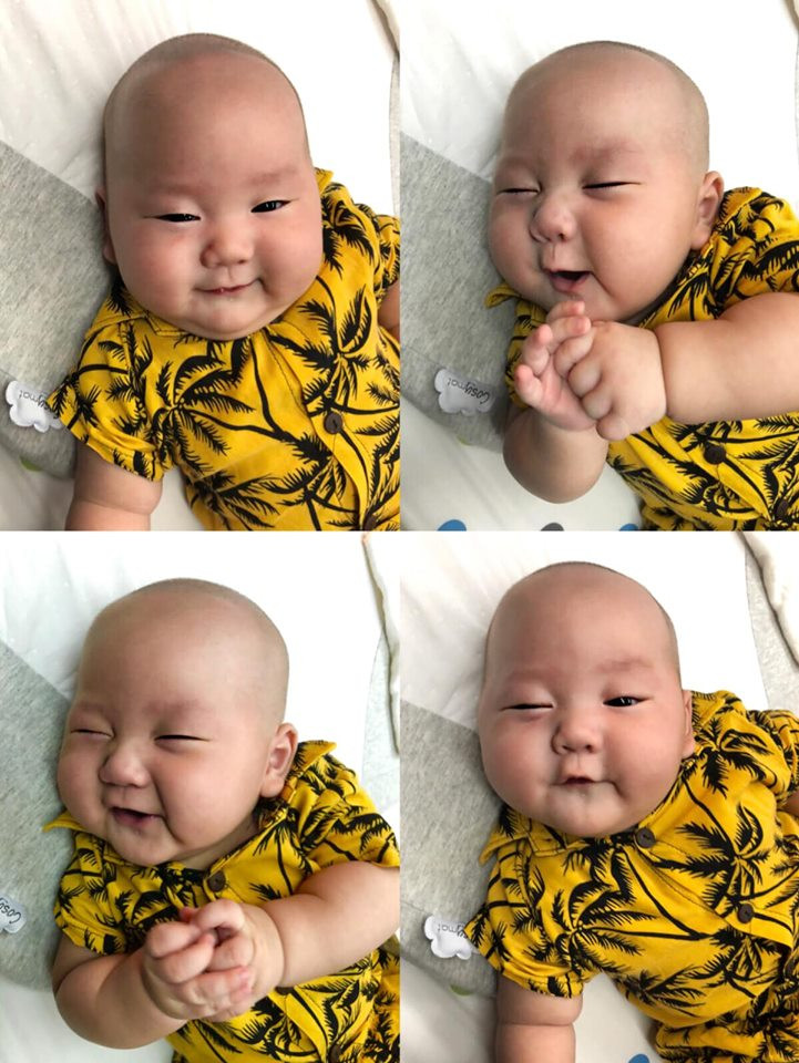 Ai cũng phải thừa nhận Trà My rất khéo tay chăm con. Dù mẹ mi nhon nhưng cậu bé lại rất bụ bẫm, đáng yêu. Trà My mừng vì con trai trộm vía khỏe mạnh, tăng cân đều, không uổng công cô ngày đêm chăm sóc.