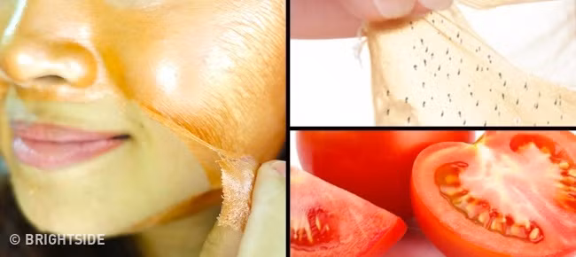 Mặt nạ cà chua: Công thức này sẽ giúp bạn loại bỏ lông trên mặt và làm sạch lỗ chân lông, đồng thời cải thiện độ sáng của làn da. Đầu tiên, bạn ép một quả cà chua, lọc lấy 1 muỗng canh nước ép và trộn với 1 muỗng canh bột gelatin và 1 muỗng sữa. Đun nóng hỗn hợp. Thêm một vài giọt mật ong, trộn đều lần nữa. Để hỗn hợp nguội rồi bôi lên mặt. Để khô tự nhiên rồi nhẹ nhàng bóc. Sau đó rửa sạch mặt. Ảnh: Depositphotos.