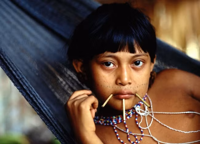 8. Bộ tộc Yanomami, Brazil: Bộ lạc Yanomami ở rừng nhiệt đới Nam Mỹ là những người bản địa ít tiếp xúc với thế giới bên ngoài nhất trên thế giới. Phụ nữ của bộ tộc này tin rằng việc dùng những chiếc que xỏ lỗ xung quanh miệng giống như một chuẩn mực vẻ đẹp của họ. Đây cũng là dấu hiệu của một thiếu nữ trưởng thành. Ảnh: BS.