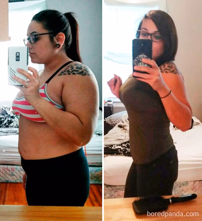 Sự khác biệt sau 8 tháng giảm cân của cô gái. Ảnh: BP.