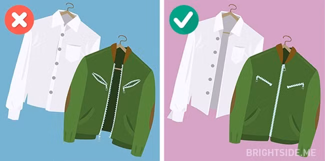 3. Không kéo khóa quần áo: Việc kéo khóa quần áo sẽ tránh làm hư hại đến máy giặt và các bộ quần áo khác. Ảnh: BS.