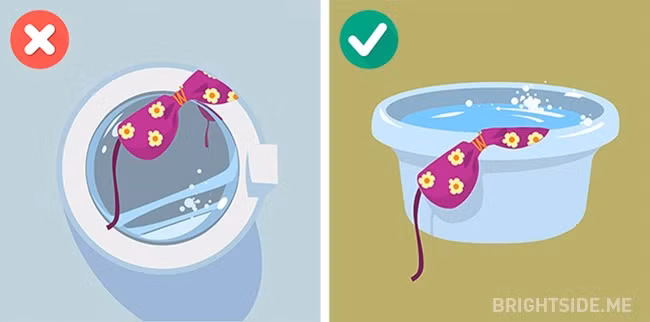 6. Giặt đồ bơi bằng máy giặt: Trang phục tắm cũng như những trang phục thể thao hoặc các trang phục làm bằng chất spandex không nên giặt bằng máy giặt. Vì chất spandex có độ co giãn cao, giặt bằng máy có thể làm đồ bơi bị dão, hỏng. Ảnh: BS.