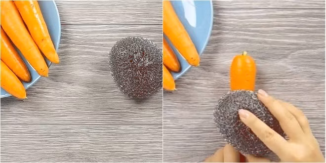 Cách bỏ vỏ cà rốt thật nhanh và dễ dàng. (Ảnh: Internet)