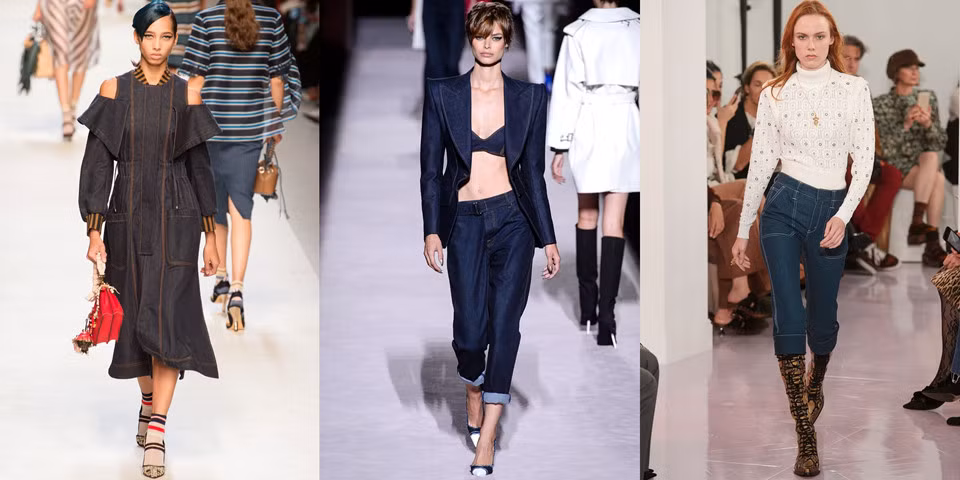 Chất liệu vải denim tối màu sẽ được sử dụng nhiều trong các thiết kế của làng thời trang. Ảnh: Getty.