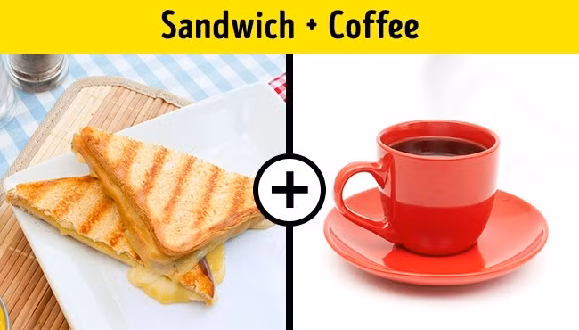 Bánh mì sandwich + cà phê: Bữa ăn sáng nhanh với sandwich và cà phê thường là lựa chọn rất phổ biến. Tuy nhiên, cặp thực phẩm này khi kết hợp lại gây hại cho sức khỏe. Tinh bột trong bánh mì khiến cơ thể cần nhiều canxi hơn để tiêu hoá và giúp hệ thống thần kinh, tim mạch hoạt động bình thường. Đặc biệt, nếu ăn cùng đồ uống có chứa caffeine và nicotin sẽ làm tăng lượng thải canxi qua đường nước tiểu. Ảnh: Brightside.