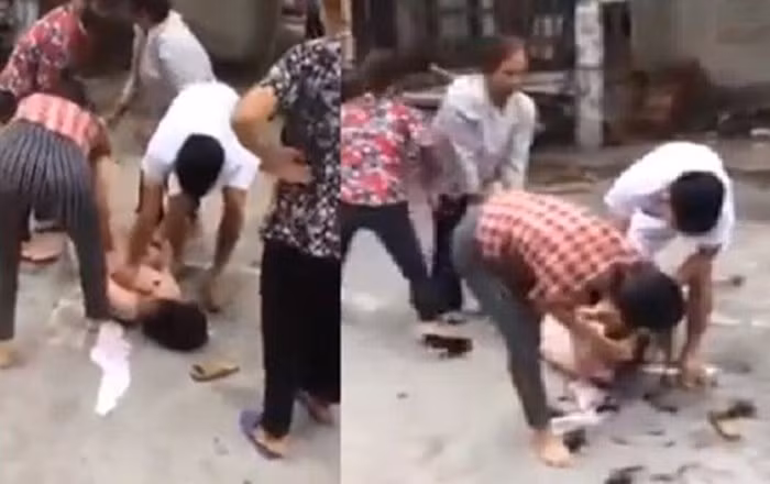 Kéo cả nhà đi đánh ghen với người tình của chồng (Ảnh cắt ra từ clip).