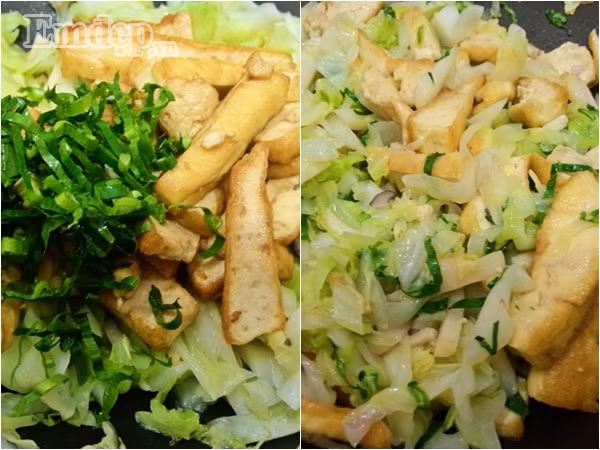 Bước 6: Đổ đậu + mùi tàu, tiếp tục xào khoảng 2 phút là được.