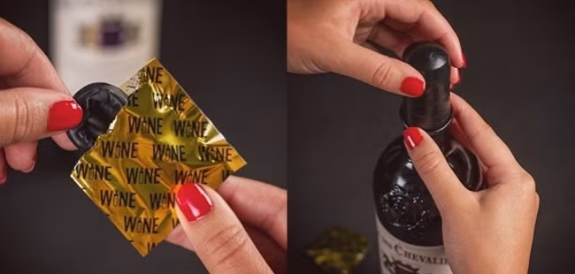 Giờ đây, bạn không cần dùng đến nút chai rượu vang truyền thống nữa. Loại nắp chai mới này sẽ giúp bạn niêm phong chai rượu thật kín lại. Ảnh: BS.