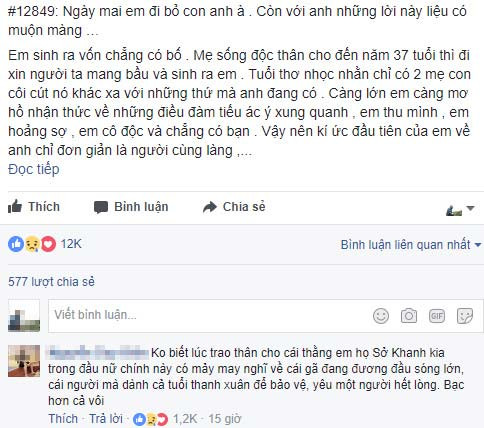 Tâm sự của cô gái trẻ gây bão mạng xã hội. (Ảnh chụp màn hình)