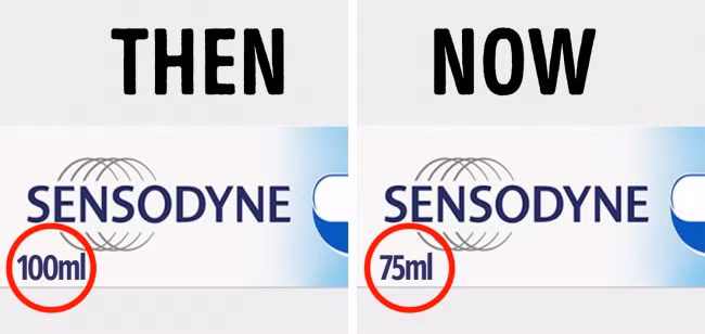 Hãng sản xuất kem đánh răng Sensodyne Total Care cũng cắt giảm kích thước sản phẩm từ 100ml đến 75ml (25%) dù giá vẫn giữ nguyên. Ảnh: BS.