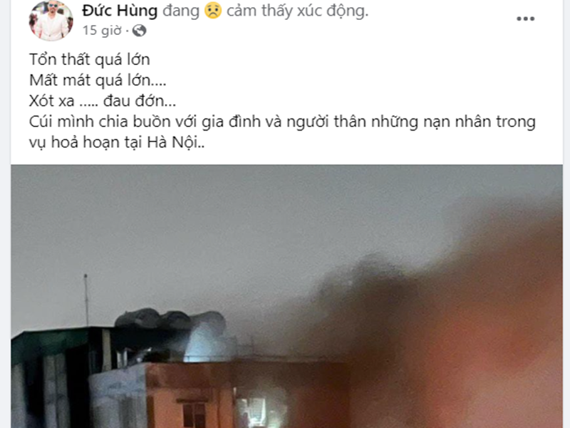 NTK Đức Hùng gửi lời chia buồn đến gia đình các nạn nhân trong vụ hỏa hoạn. Ảnh chụp màn hình.