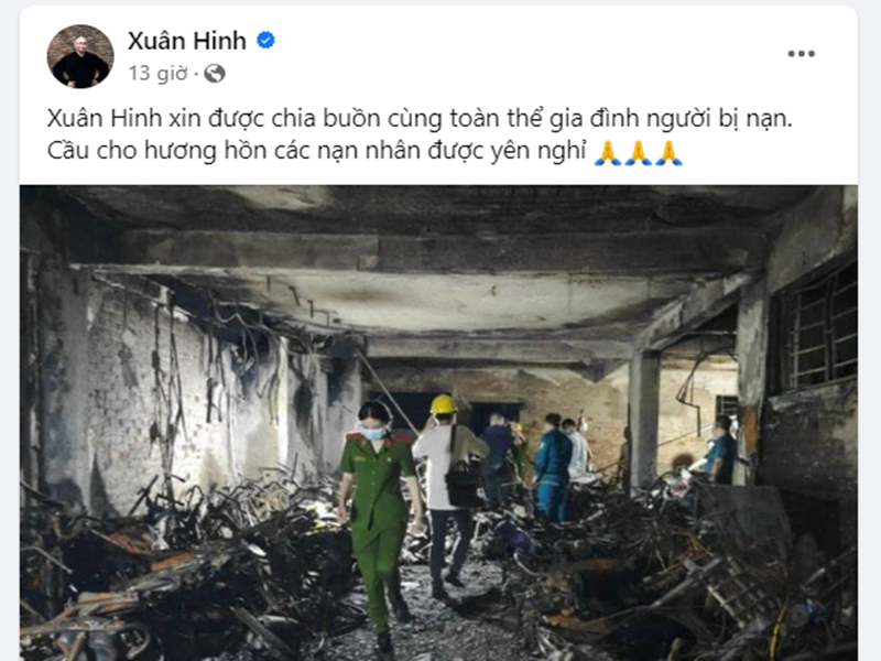 Nghệ sĩ Xuân Hinh gửi lời chia buồn cùng gia đình các nạn nhân. Ảnh chụp màn hình.