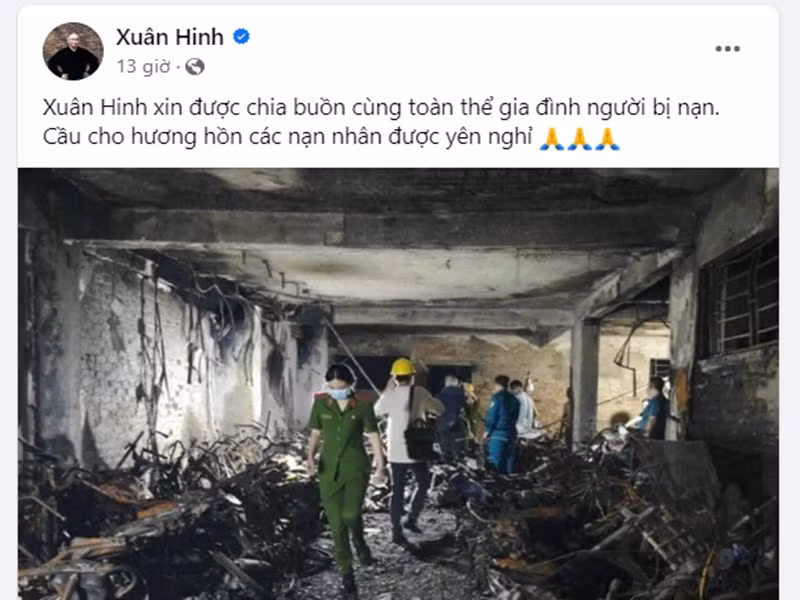 Nghệ sĩ Xuân Hinh gửi lời chia buồn cùng gia đình các nạn nhân. Ảnh chụp màn hình.