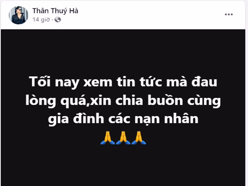 Thân Thúy Hà đau lòng khi biết tin về vụ cháy. Ảnh chụp màn hình.
