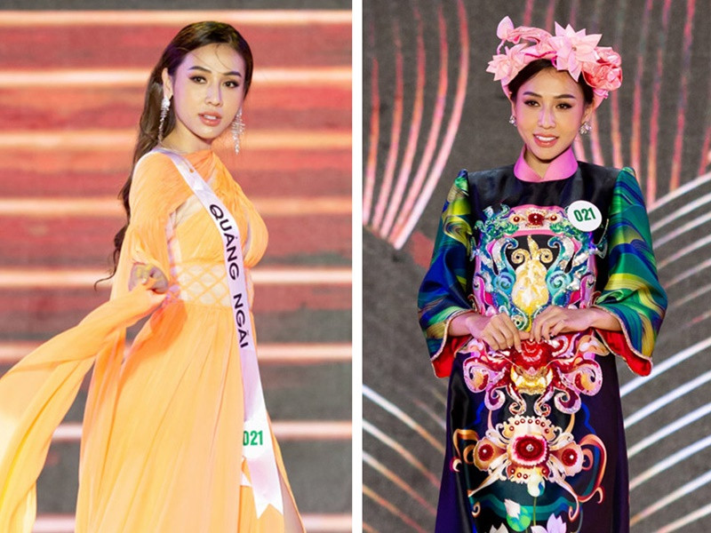 Người đẹp trình diễn ấn tượng ở phần thi trang phục dạ hội và trang phục dân tộc các vùng miền ở bán kết Hoa khôi Du lịch Việt Nam 2020. Ảnh: Doanh Nhân Plus.