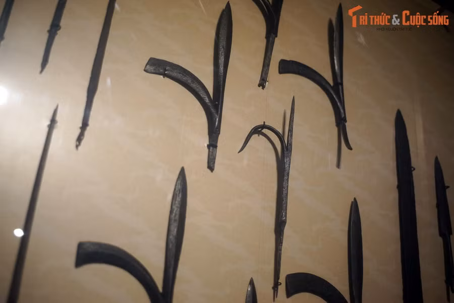 Điều này khác với vũ khí của quân đội Trung Hoa đương thời, được chế tác cầu kỳ, tinh xảo hơn, nhưng độ sát thương chưa chắc cao bằng kiểu vũ khí đề cao tính hiệu quả của Đại Việt. Ảnh: Một số loại câu liêm khác nhau.