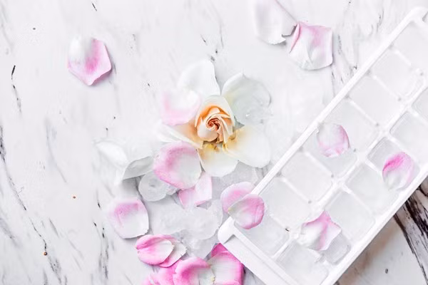 Làm dịu da. Hãy chế những viên đá từ nước lá trà xanh hoặc là bạc hà đun sôi để nguội. Những viên đá lạnh buốt này sẽ làm da được thư giãn, mát hơn, trẻ hóa làn da, xóa đi những vết nhăn, và làm ửng hồng đôi má của bạn. Lấy một cục đá viên kích cỡ vừa phải, bọc vào một miếng vải hoặc khăn, thoa vào mặt và cổ theo các hướng khác nhau, sau đó lau khô bằng khăn lông mềm và bôi kem dùng cho ban ngày mà bạn vẫn sử dụng.