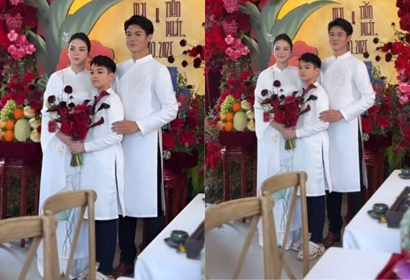 Con trai riêng của Quỳnh Lương xuất hiện trong lễ vu quy. Ảnh: Người Đưa Tin.