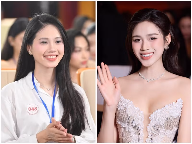 Diệu Huyền (trái) chia sẻ trên Znews, cô cảm thấy vui khi được gọi là bản sao của Đỗ Thị Hà. Ảnh: Znews, FB Đỗ Thị Hà.