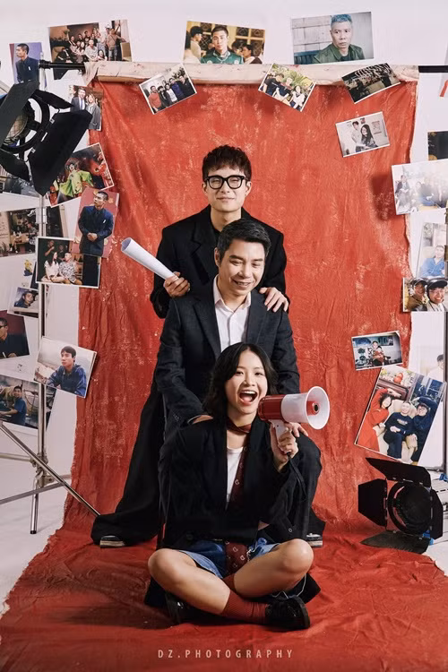 Công Lý tự tin tạo dáng bên hai con. Ảnh: FB Thảo Vân.