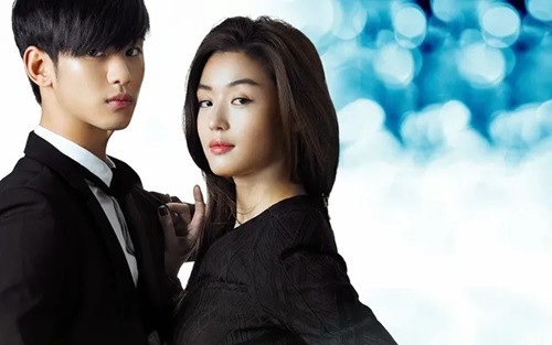 Tham gia phim Vì sao đưa anh tới cùng Kim Soo Hyun, Jeon Ji Hyun vào vai ngôi sao hạng A, tính cách kiêu căng, phải lòng “cụ giáo”. Ảnh: VTV.