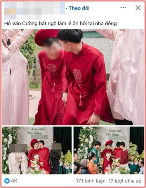 Mới đây, cư dân mạng lan truyền hình ảnh một chú rể có gương mặt khá giống Hồ Văn Cường làm dấy nghi vấn nam ca sĩ bí mật kết hôn. Thực tế, người trong ảnh không phải là Hồ Văn Cường. Ảnh: Saostar.