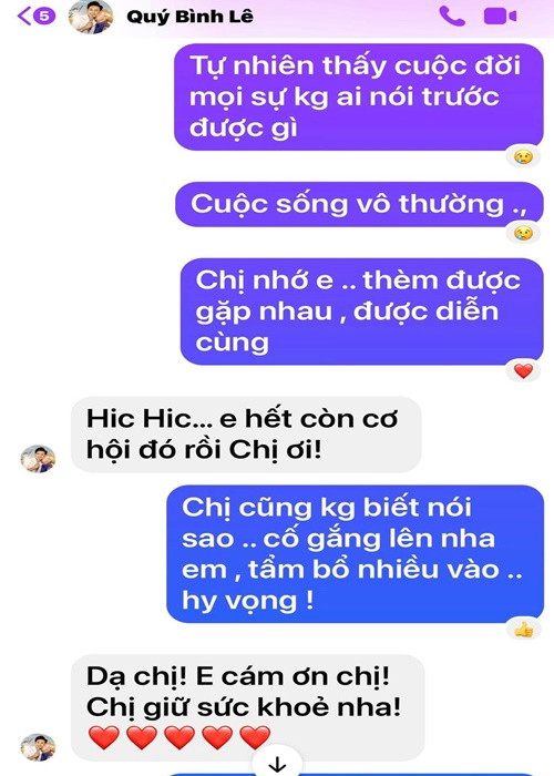 "Từ khi em không diễn được nữa chị chưa tìm được một kép nam nào có thể tung hứng cùng chị trên sân khấu mà ăn ý và tuyệt vời như em. Mãi nhớ đến em! Em an nghỉ nha, em mệt rồi!”, nữ MC nhắn nhủ Quý Bình. Ảnh: FB Cát Tường.