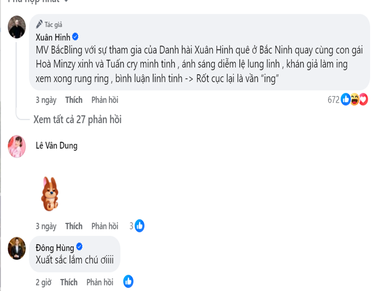 Ca sĩ Đông Hùng, nghệ sĩ Vân Dung cũng tỏ ra thích thú trước màn bắn rap của nghệ sĩ hài Xuân Hinh. Ảnh chụp màn hình.