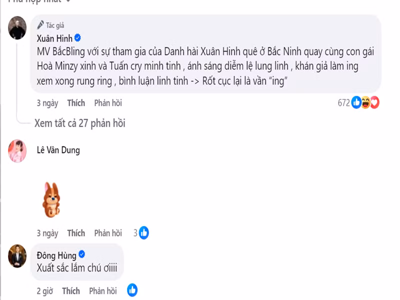 Ca sĩ Đông Hùng, nghệ sĩ Vân Dung cũng tỏ ra thích thú trước màn bắn rap của nghệ sĩ hài Xuân Hinh. Ảnh chụp màn hình.