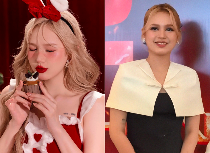 Hình ảnh Giáng sinh của Xoài Non bị đem so sánh với hình ảnh chụp lén ngoài đời thực trước đó. Xoài Non được cho là để lộ vóc dáng có phần mũm mĩm, gương mặt cũng tròn trịa hơn.