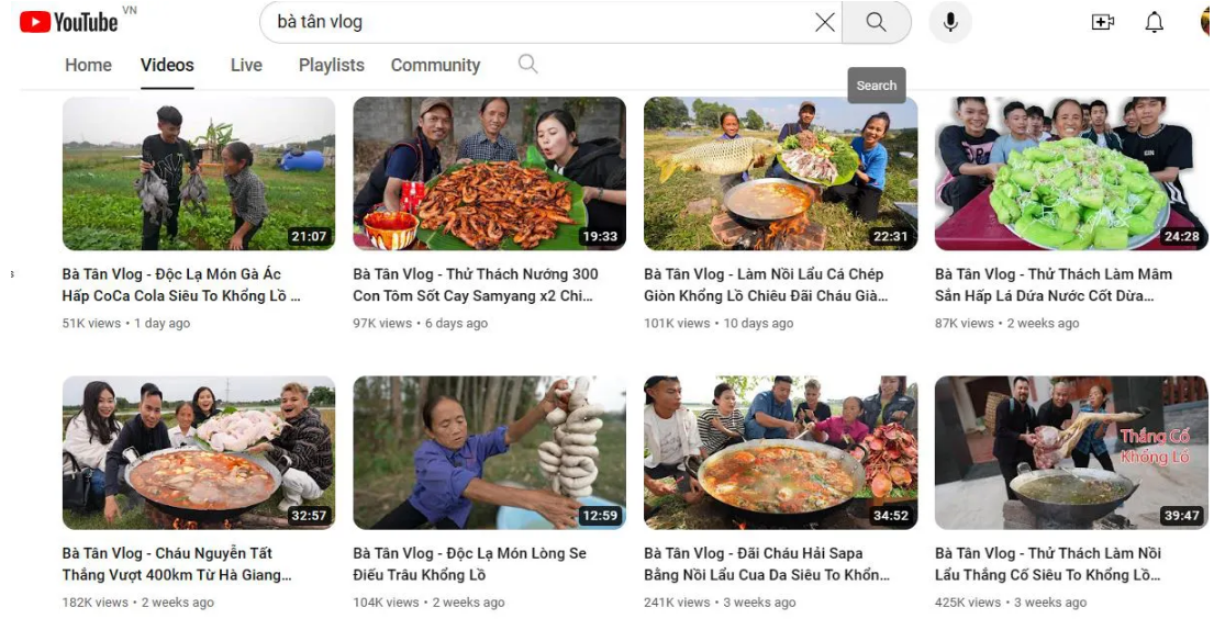 Ở thời điểm hiện tại, sau 4 năm gây sốt các video của bà Tân Vlog không còn đạt hàng triệu view như trước. Cụ thể khi theo dõi trên kênh Youtube, các clip gần đây chỉ hút về hàng chục ngàn, cao cũng chỉ hơn 100 ngàn lượt xem.