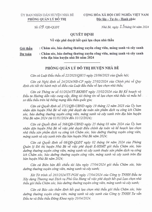 TP HCM: Lien danh Cong ich Nha Be trung goi thau gan 9 ty