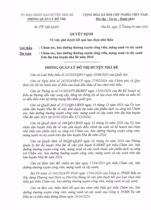 TP HCM: Lien danh Cong ich Nha Be trung goi thau gan 9 ty