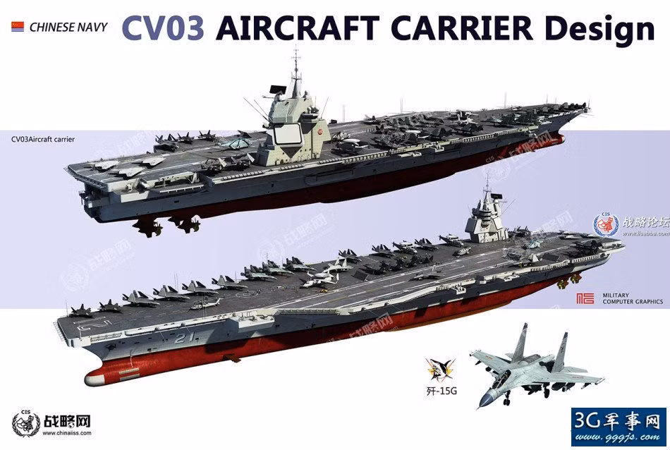 Tính tới thời điểm hiện tại, Trung Quốc đang có trong tay hai chiếc tàu sân bay chạy bằng động cơ thường, sử dụng cơ chế cất - hạ cánh bằng cầu nhảy khá "cổ lỗ" nhưng Bắc Kinh dường như cũng đã nắm trong tay thiết kế của tàu sân bay Type 003 - tàu sân bay hạt nhân đầu tiên của nước này. Nguồn ảnh: QQ.