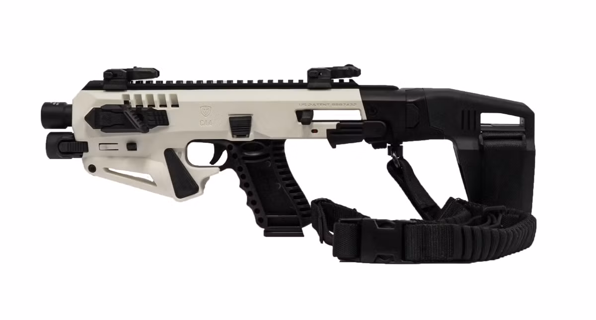 Có tên gọi Micro RONI Stabilizer - phụ kiện biến súng ngắn thành súng tiểu liên này đang là một trong số những khí tài hỗ trợ được bán chạy nhất ở thị trường Mỹ. Nguồn ảnh: CAAgearup.