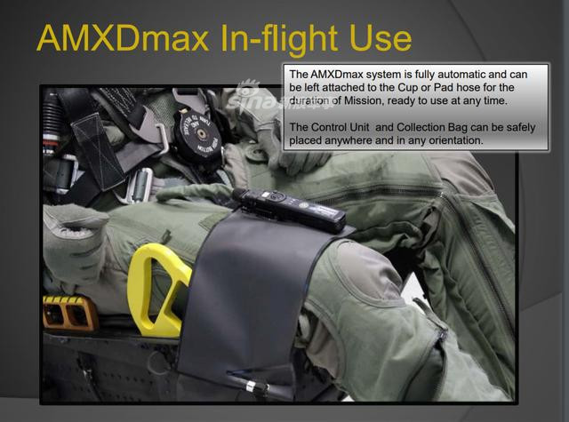 Thiết bị được nối ra ngoài quần của phi công và có cả cảm biến để theo dõi lượng nước trong túi và báo cho phi công trước khi túi dự trữ đầy. Nguồn ảnh: AMXD.