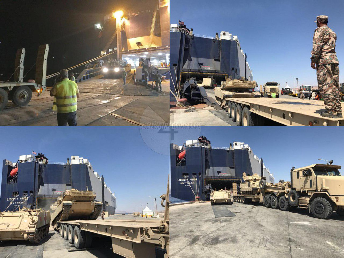 Những hình ảnh được đăng tải trên Directorate 4 về việc vũ khí hạng nặng của Mỹ đặt chân tới Jordan. Nguồn ảnh: Sputnik.