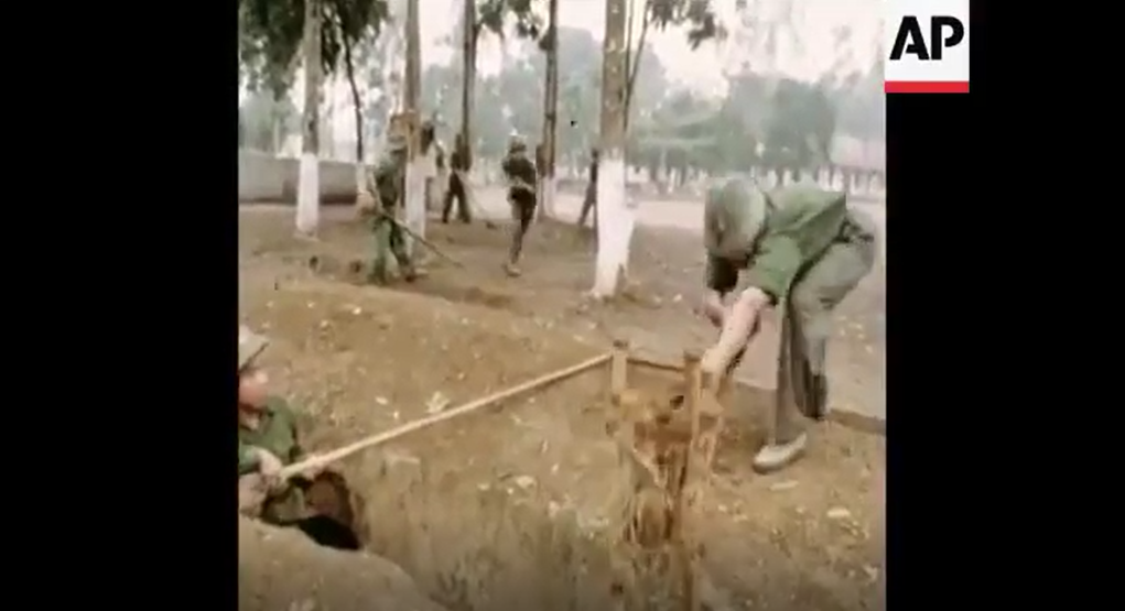 Tư thế đâm lê vào đối phương khi kẻ địch ở dưới chiến hào. Nguồn ảnh: AP.