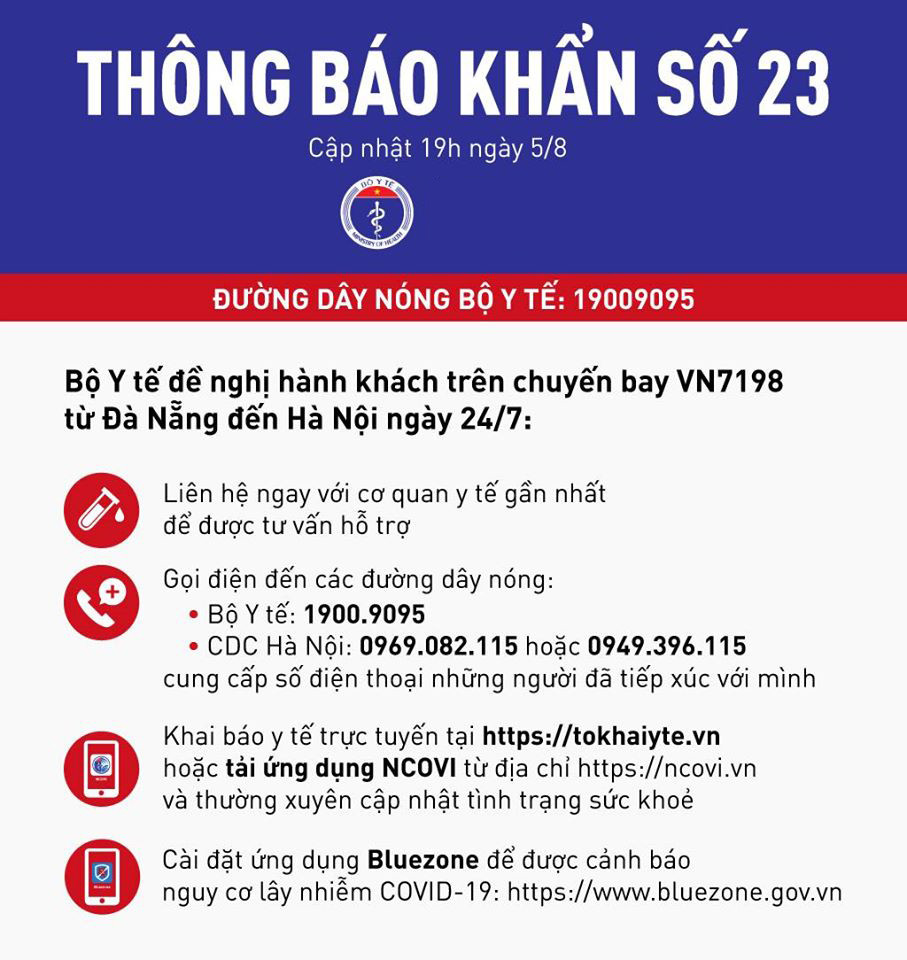 Thong bao khan tim hanh khach chuyen bay VN7198 Da Nang - Ha Noi ngay 24/7