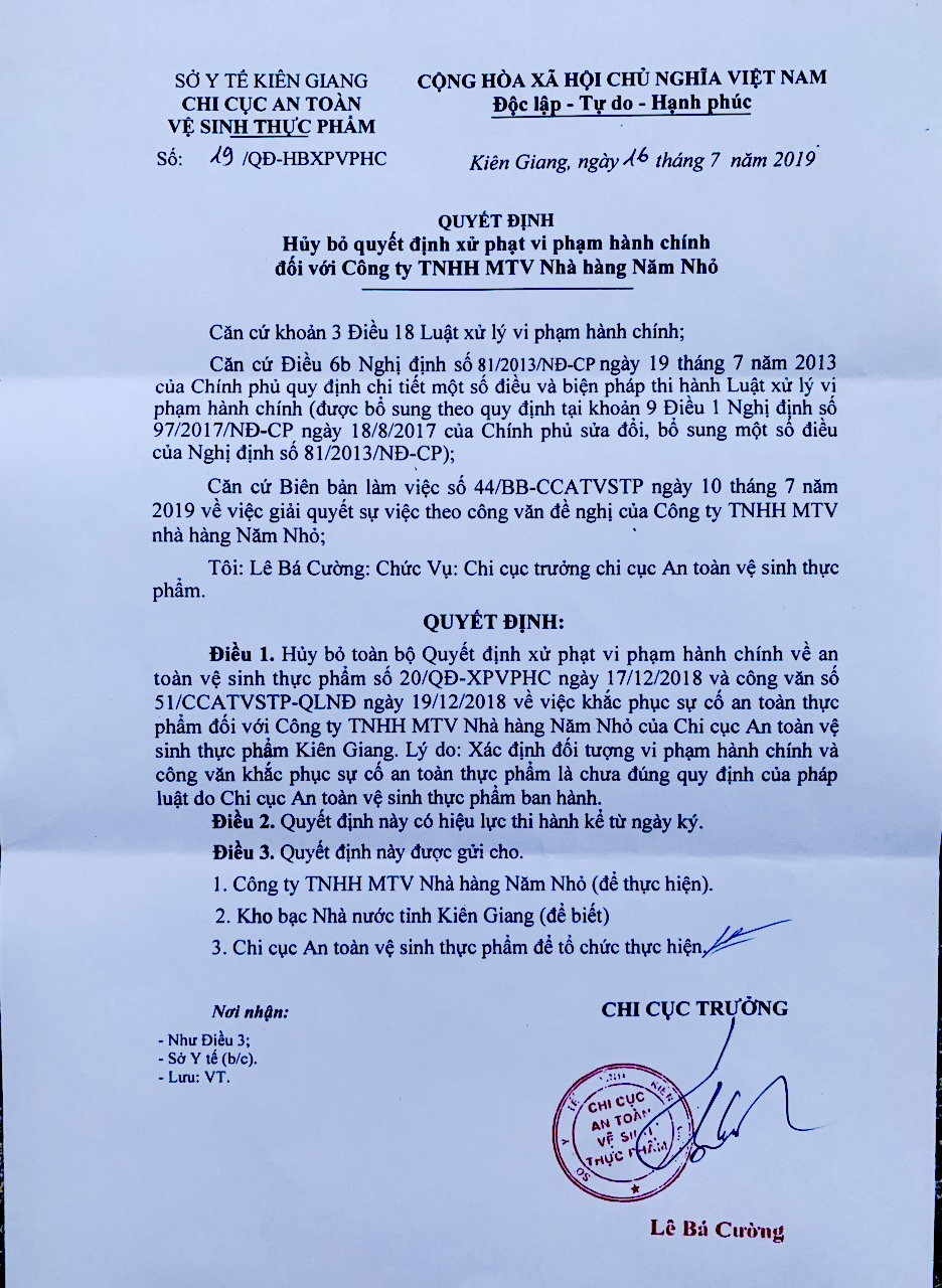 Dieu tra ngo doc thuc pham qua dien thoai: Chi cuc ATVSTP nhan sai