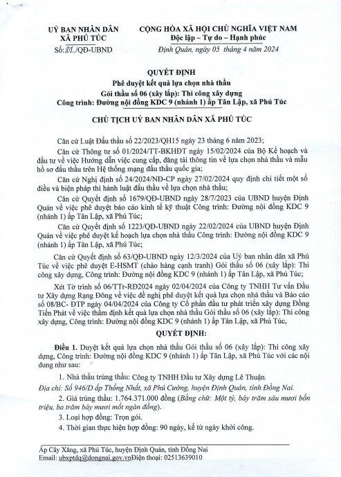 Dong Nai: Cty Le Thuan “khong doi thu” tai goi thau hon 1,7 ty dong