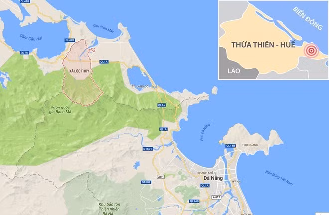 Xã Lộc Thủy (huyện Phú Lộc, Thừa thiên - Huế), địa điểm xảy ra vụ tai nạn đường sắt kinh hoàng khiến 3 người tử vong. Ảnh: Google Maps.